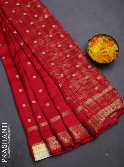 Semi mysore silk saree red with zari woven buttas and rettapet zari woven border