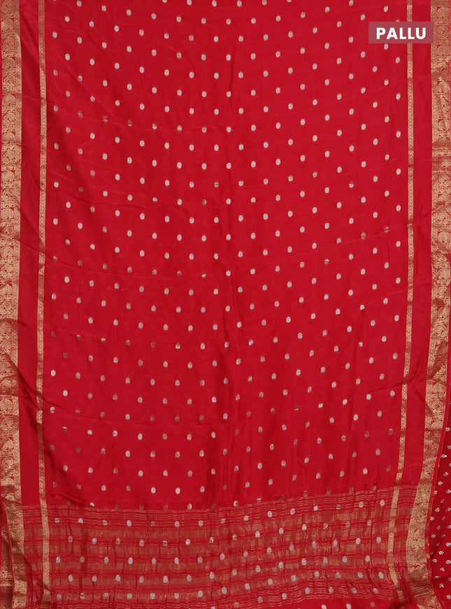 Semi mysore silk saree red with zari woven buttas and rettapet zari woven border