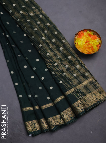 Semi mysore silk saree green with zari woven buttas and rettapet zari woven border