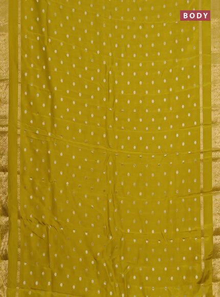 Semi mysore silk saree lime yellow with silver zari woven buttas and rettapet zari woven border