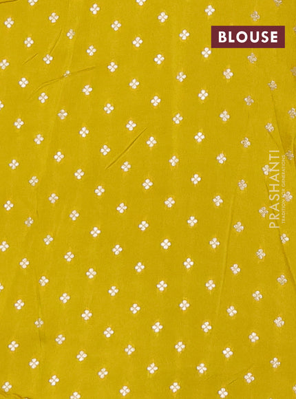 Semi mysore silk saree lime yellow with silver zari woven buttas and rettapet zari woven border