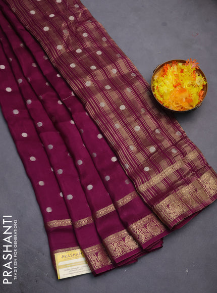Semi mysore silk saree deep purple with zari woven buttas and rettapet zari woven border