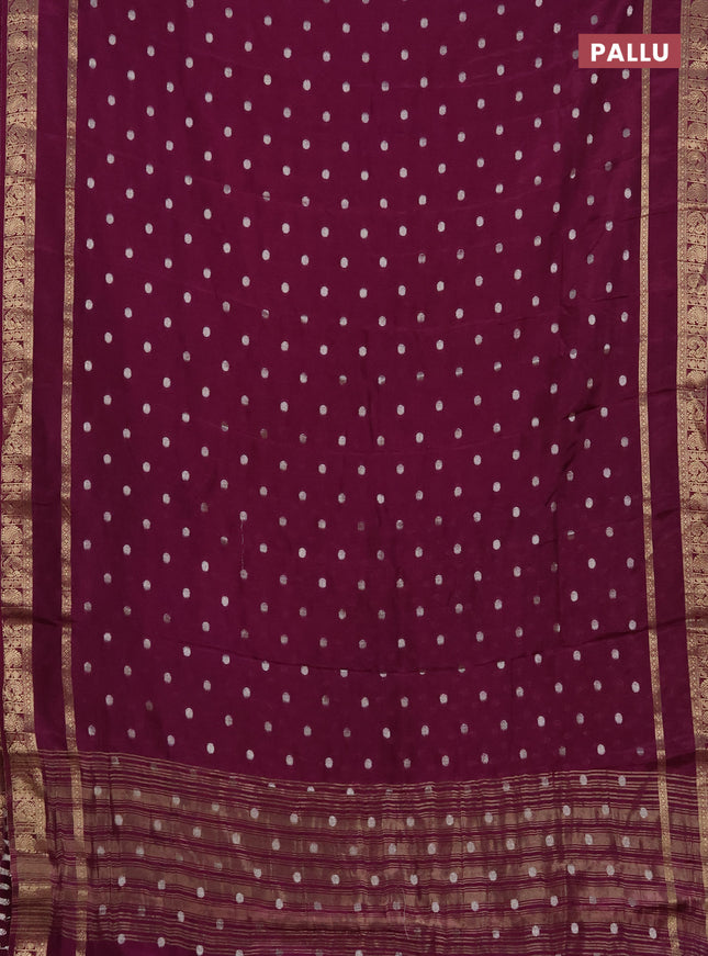 Semi mysore silk saree deep purple with zari woven buttas and rettapet zari woven border