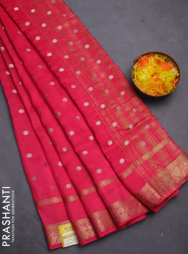 Semi mysore silk saree pink with zari woven buttas and rettapet zari woven border