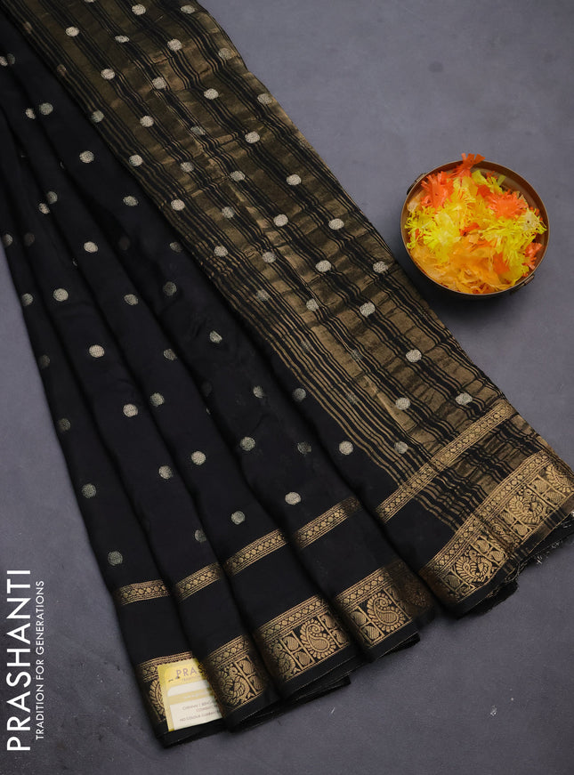 Semi mysore silk saree black with zari woven buttas and rettapet zari woven border