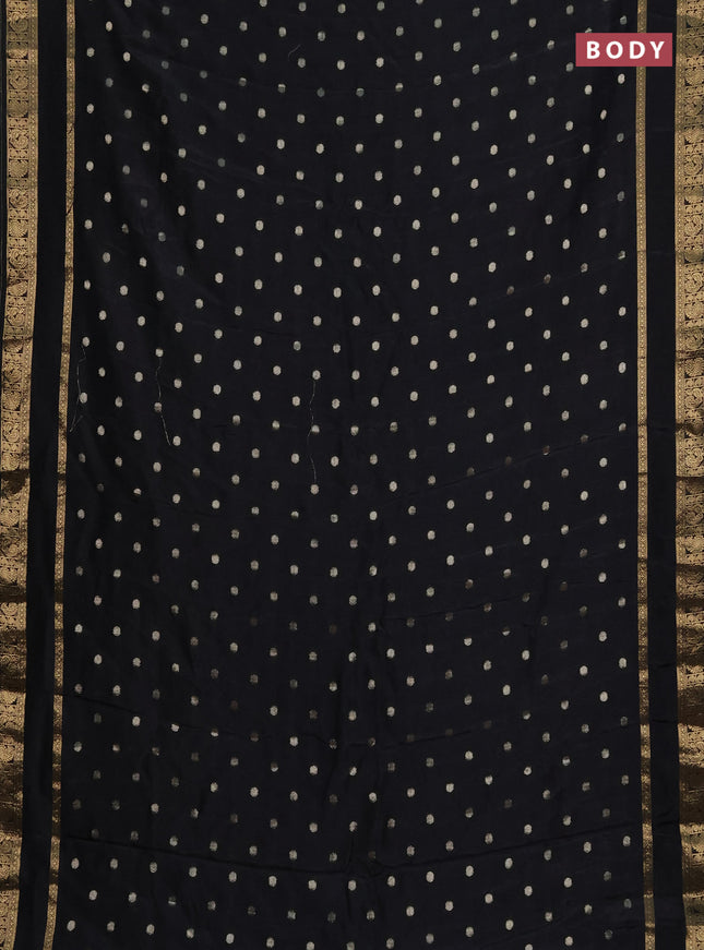 Semi mysore silk saree black with zari woven buttas and rettapet zari woven border