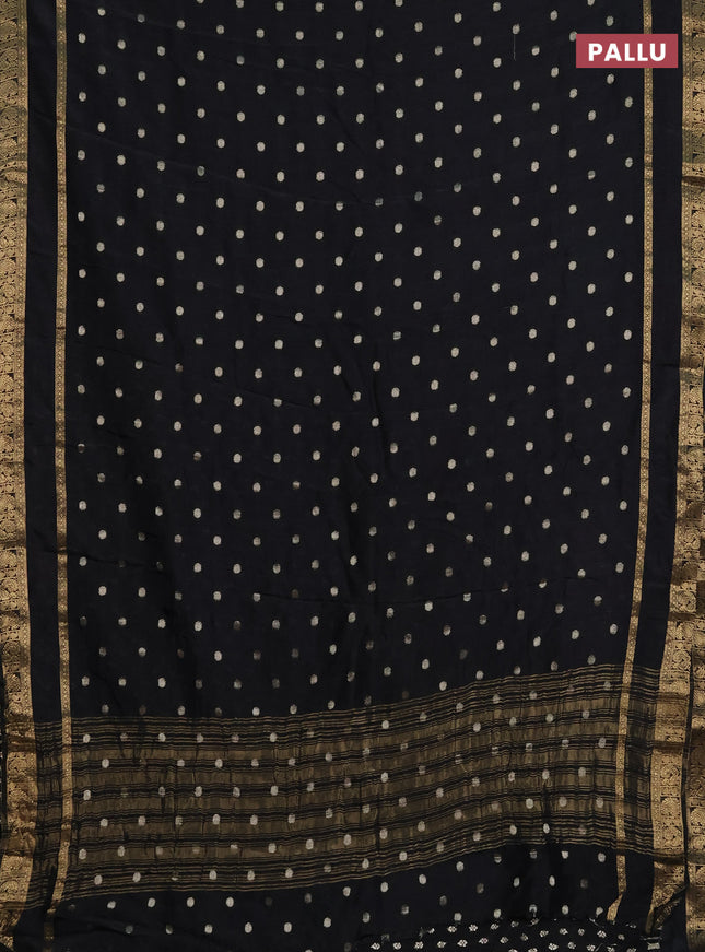 Semi mysore silk saree black with zari woven buttas and rettapet zari woven border