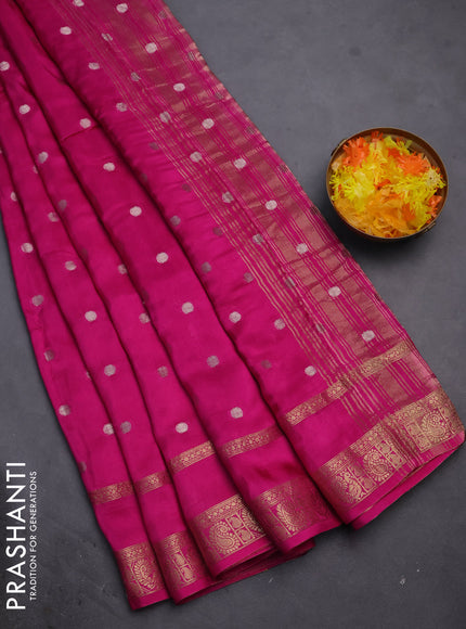 Semi mysore silk saree pink with silver zari woven buttas and rettapet zari woven border