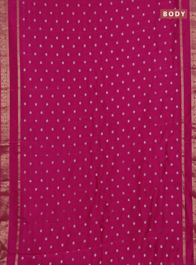 Semi mysore silk saree pink with silver zari woven buttas and rettapet zari woven border