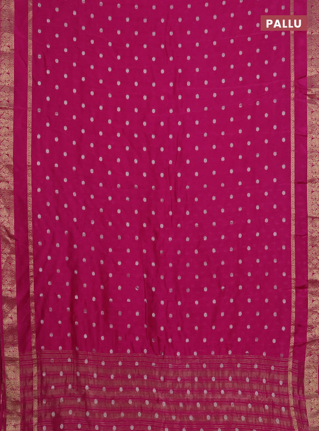 Semi mysore silk saree pink with silver zari woven buttas and rettapet zari woven border