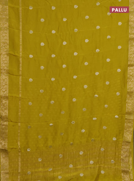 Semi mysore silk saree lime yellow with zari woven buttas and long rettapet zari woven border