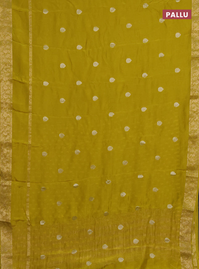 Semi mysore silk saree lime yellow with zari woven buttas and long rettapet zari woven border