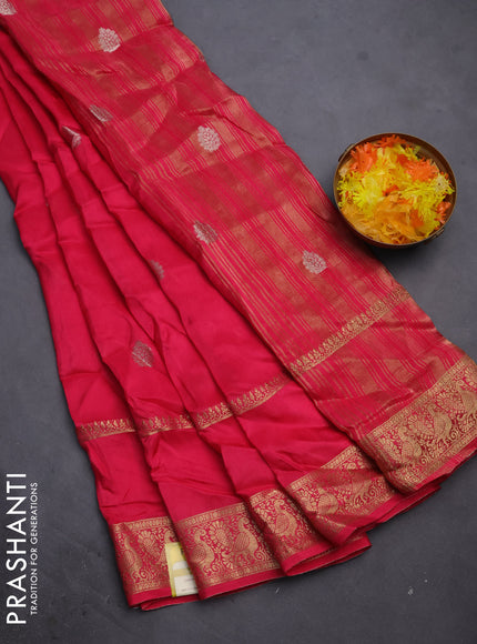Semi mysore silk saree pink with zari woven buttas and long rettapet zari woven border