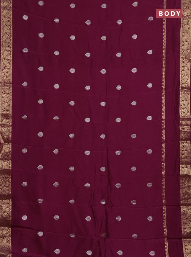 Semi mysore silk saree wine shade with zari woven buttas and long rettapet zari woven border