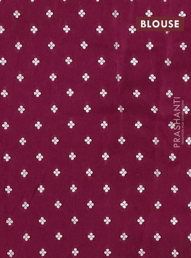 Semi mysore silk saree wine shade with zari woven buttas and long rettapet zari woven border