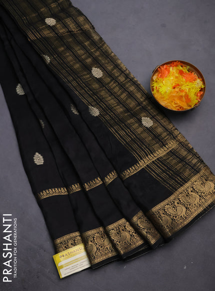 Semi mysore silk saree black with zari woven buttas and long rettapet zari woven border