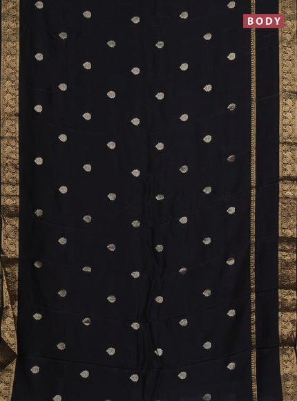 Semi mysore silk saree black with zari woven buttas and long rettapet zari woven border
