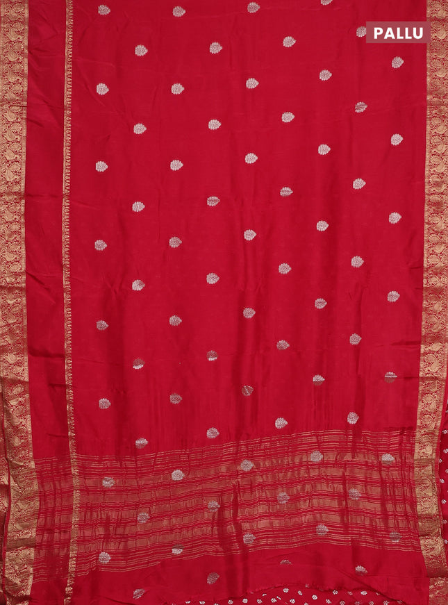 Semi mysore silk saree red with zari woven buttas and long rettapet zari woven border
