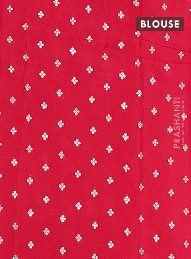 Semi mysore silk saree red with zari woven buttas and long rettapet zari woven border