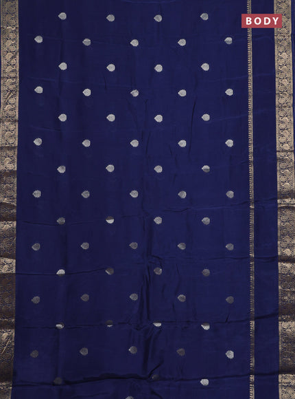 Semi mysore silk saree dark blue with zari woven buttas and long rettapet zari woven border