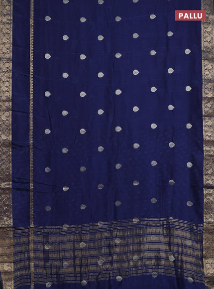 Semi mysore silk saree dark blue with zari woven buttas and long rettapet zari woven border