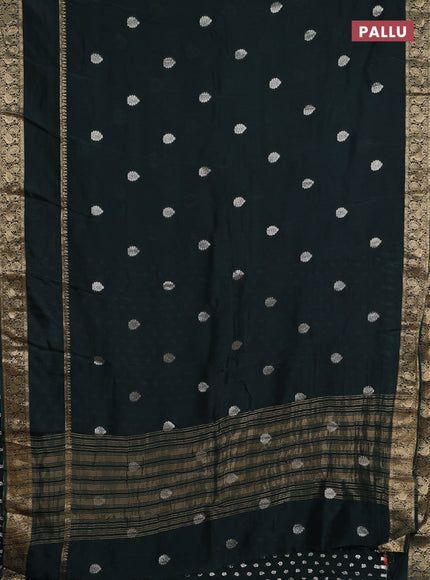 Semi mysore silk saree bottle green with zari woven buttas and long rettapet zari woven border