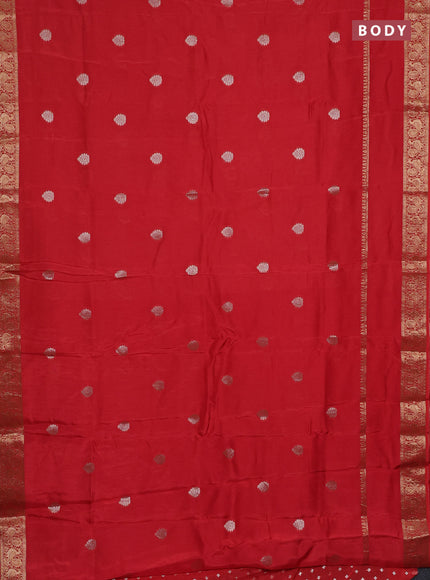 Semi mysore silk saree orange with zari woven buttas and long rettapet zari woven border