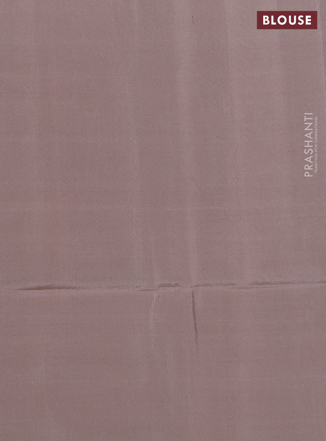 Kanchipuram soft silk saree brown shade with silver & gold zari woven brocade weaves in borderless style