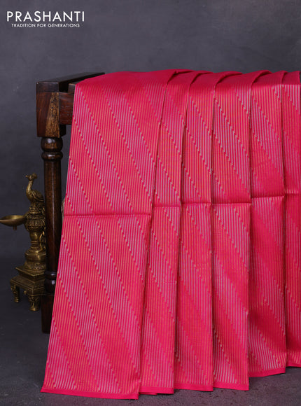Kanchipuram soft silk saree pink with silver & gold zari woven brocade weaves in borderless style