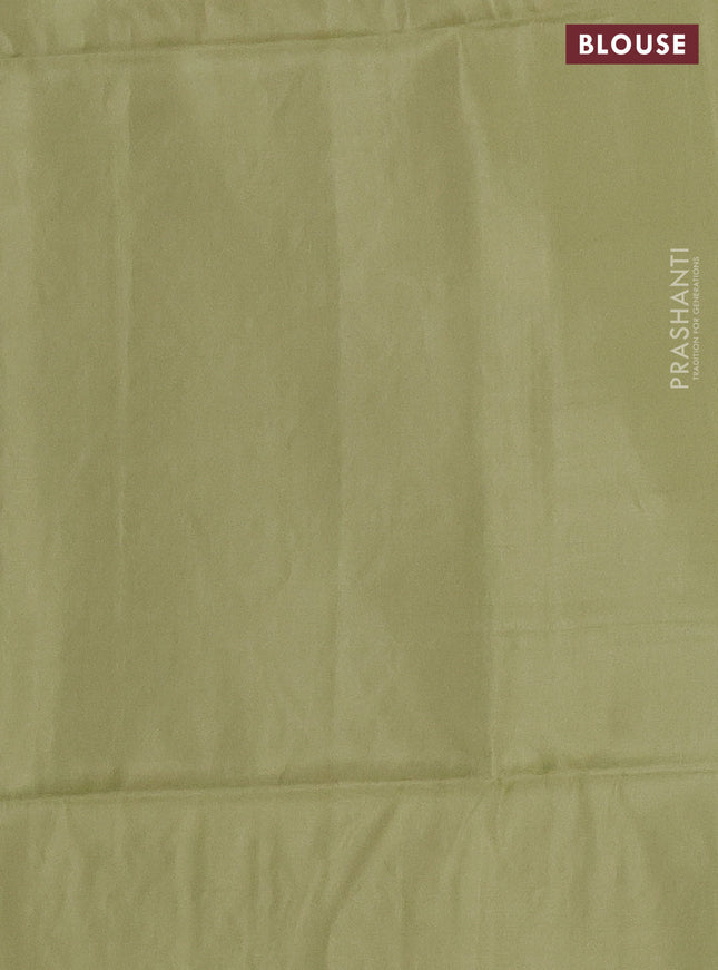 Kanchipuram soft silk saree pista green with silver & gold zari woven brocade weaves in borderless style