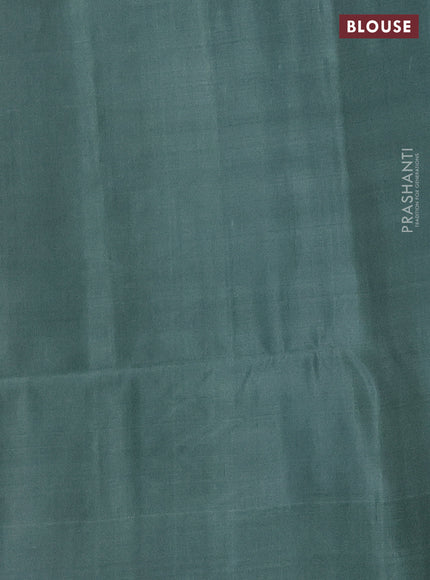Kanchipuram soft silk saree cs blue and pastel green with zari woven buttas and temple design zari woven border