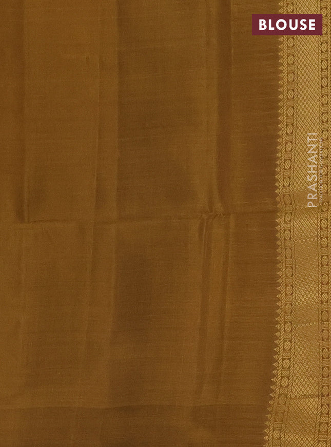 Kanchipuram soft silk saree grey and mustard yellow with zari woven buttas and zari woven butta border