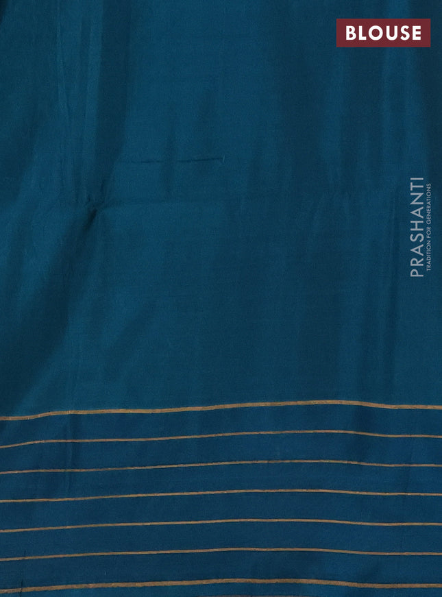 Kanchipuram soft silk saree grey and teal blue with allover zari weaves in borderless style