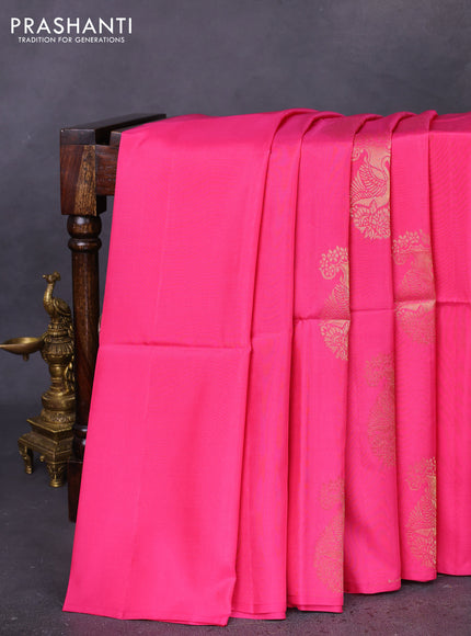 Kanchipuram soft silk saree pink and cs blue with zari woven buttas in borderless style