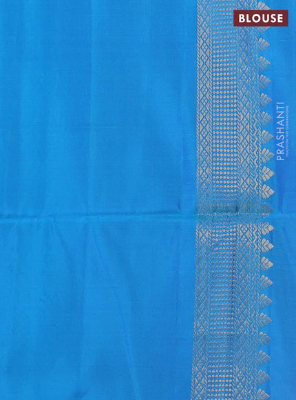 Kanchipuram soft silk saree pink and cs blue with zari woven buttas in borderless style