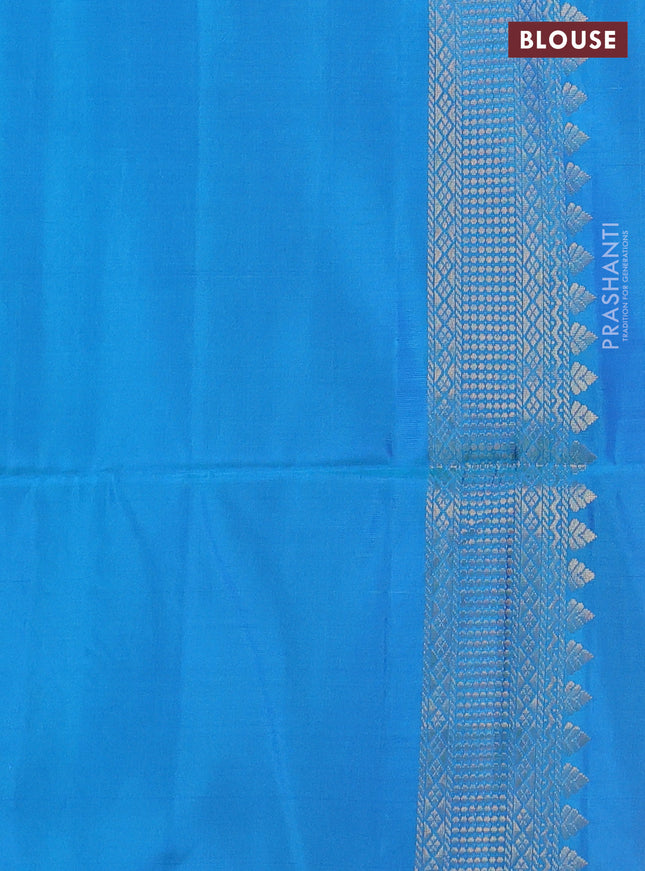 Kanchipuram soft silk saree pink and cs blue with zari woven buttas in borderless style