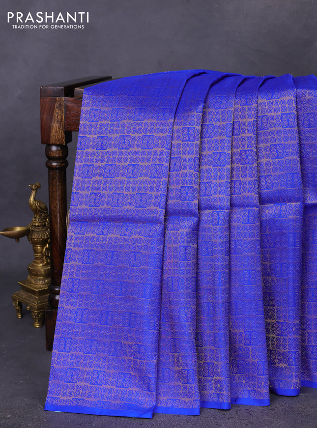 Kanchipuram soft silk saree royal blue and maroon with half & half style and rich zari woven border