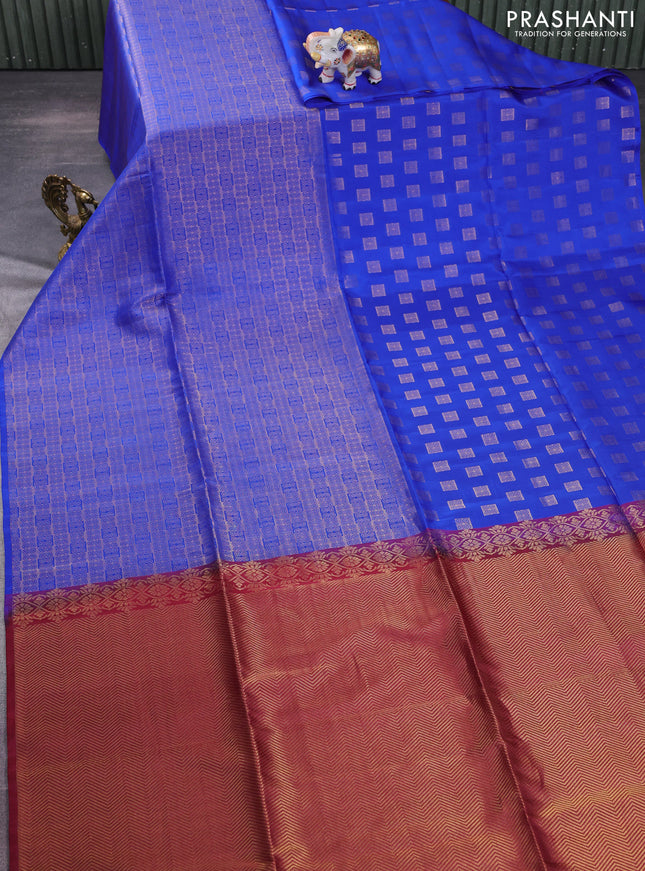 Kanchipuram soft silk saree royal blue and maroon with half & half style and rich zari woven border