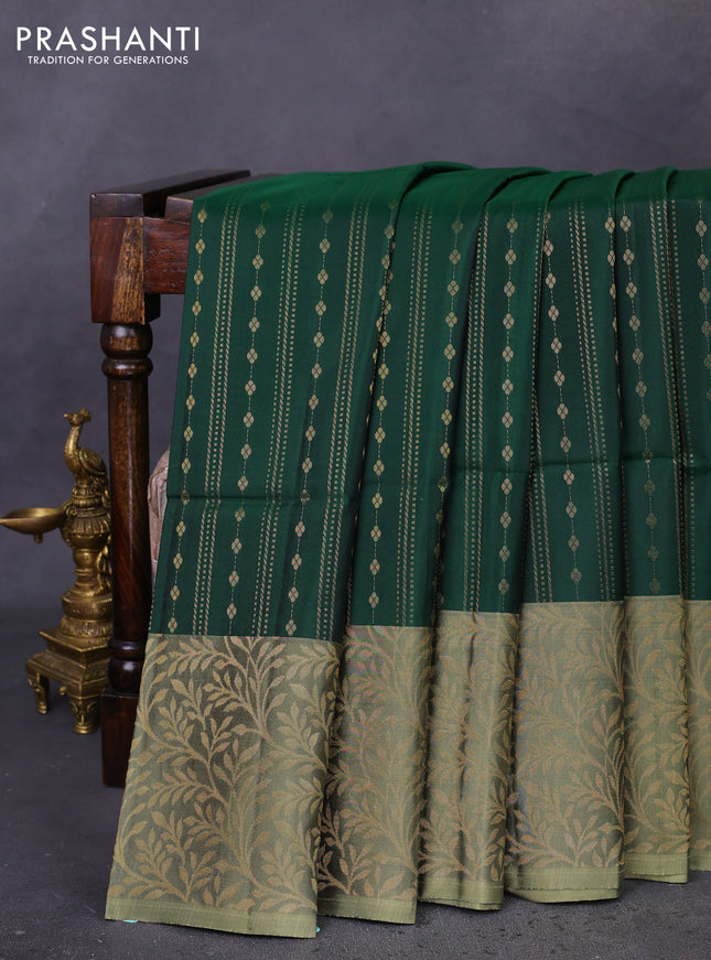 Kanchipuram soft silk saree green and pastel green with allover zari weaves in borderless style
