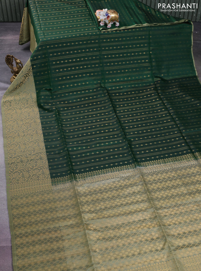 Kanchipuram soft silk saree green and pastel green with allover zari weaves in borderless style