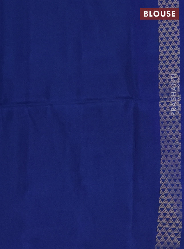 Kanchipuram soft silk saree grey and blue with zari woven buttas in borderless style