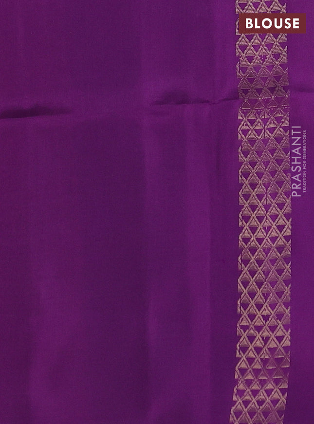 Kanchipuram soft silk saree cs blue and purple with zari woven buttas in borderless style