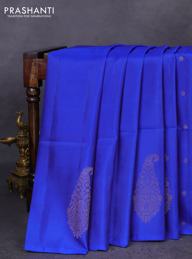 Kanchipuram soft silk saree blue with zari woven buttas and paisley zari woven butta border