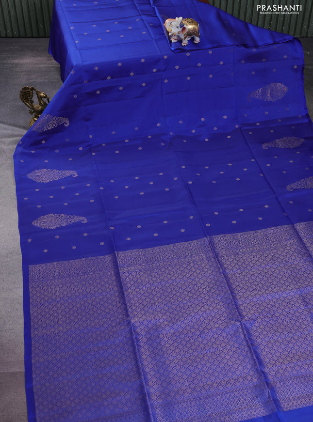 Kanchipuram soft silk saree blue with zari woven buttas and paisley zari woven butta border