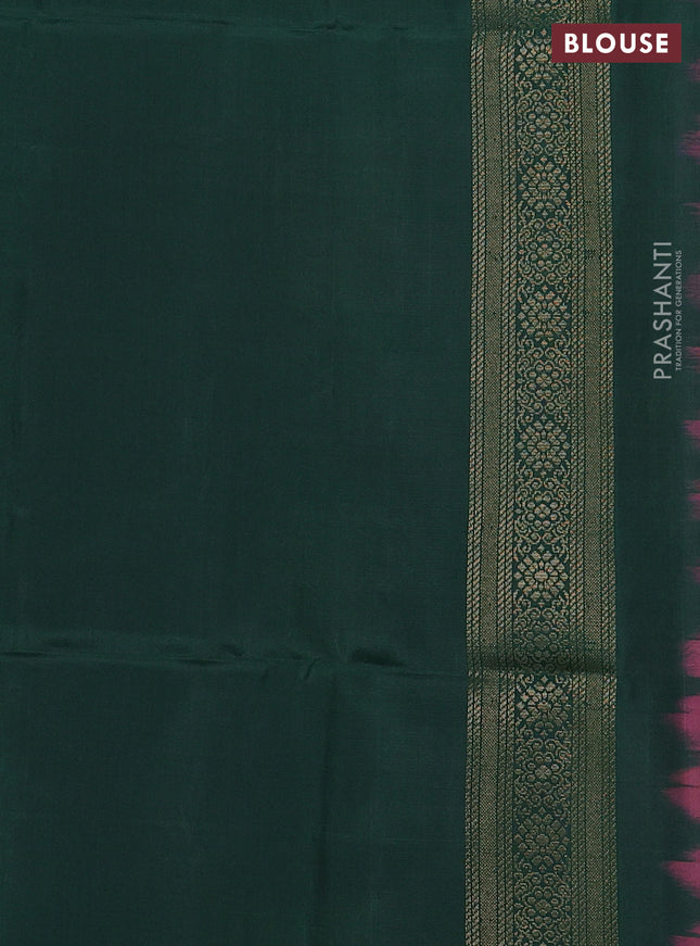 Kanchipuram soft silk saree peach pink and green with stripes pattern & zari buttas in borderless style