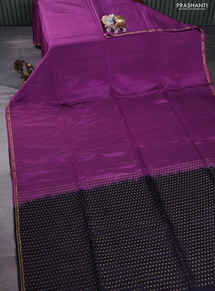 Kanchipuram soft silk saree purple and navy blue with plain body and zari woven simple border