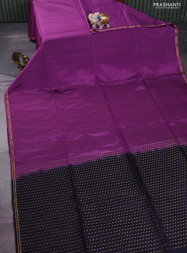 Kanchipuram soft silk saree purple and navy blue with plain body and zari woven simple border