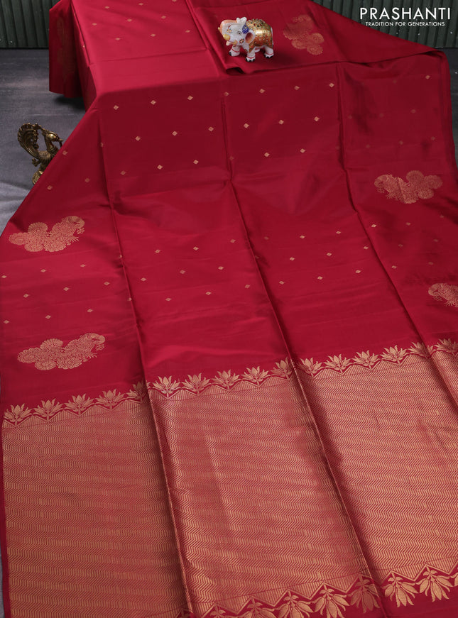 Kanchipuram soft silk saree maroon with zari woven buttas in borderless style