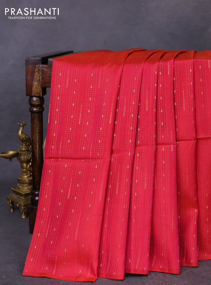 Kanchipuram soft silk saree pink and maroon with allover zari weaves in borderless style