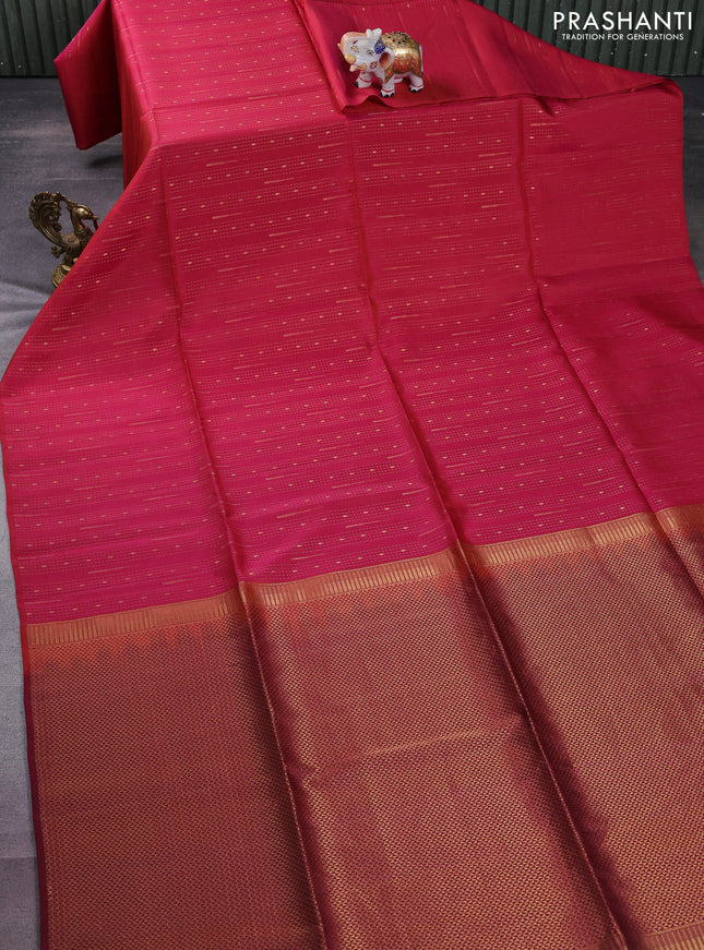 Kanchipuram soft silk saree pink and maroon with allover zari weaves in borderless style